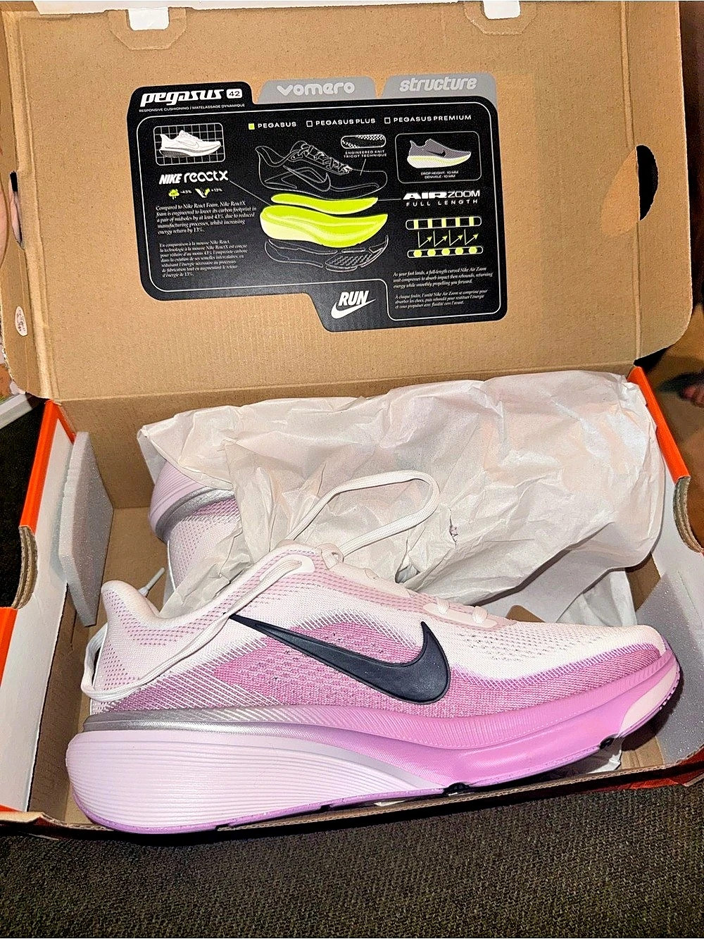 Nike Air Zoom Pegasus 42 Women's Athletic Shoes Pink & White US 9.5 NWT